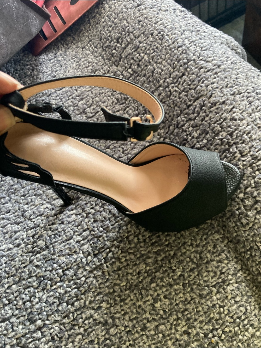 Black Peep-Toe Ankle-Strap High Heels for Women
